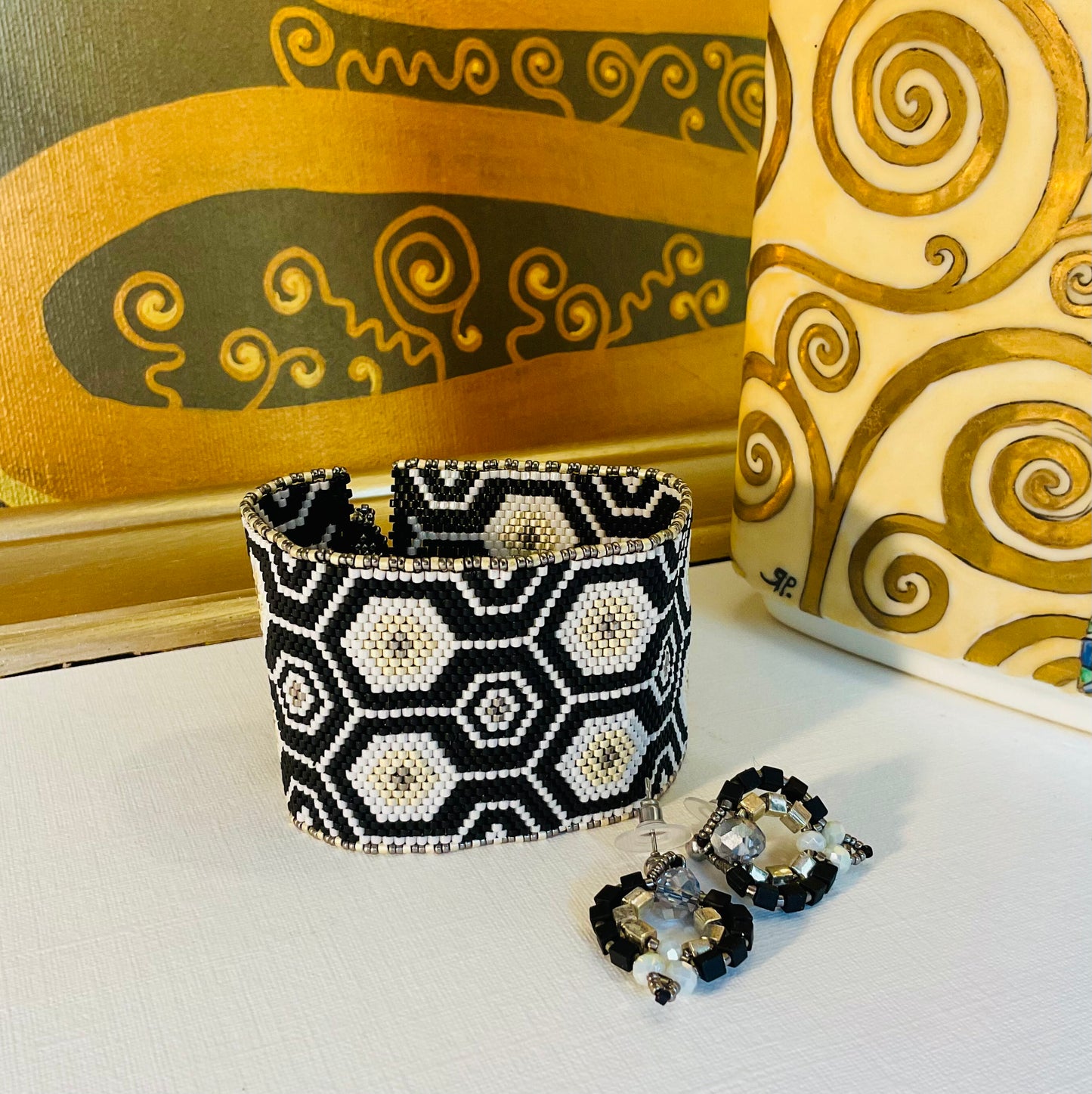 Bracciale con orecchini fatti a mano con perline in vetro Miyuki