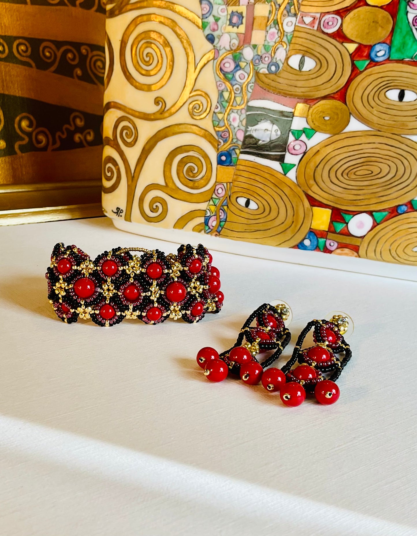Bracciale con orecchini fatti a mano con perline in vetro Miyuki