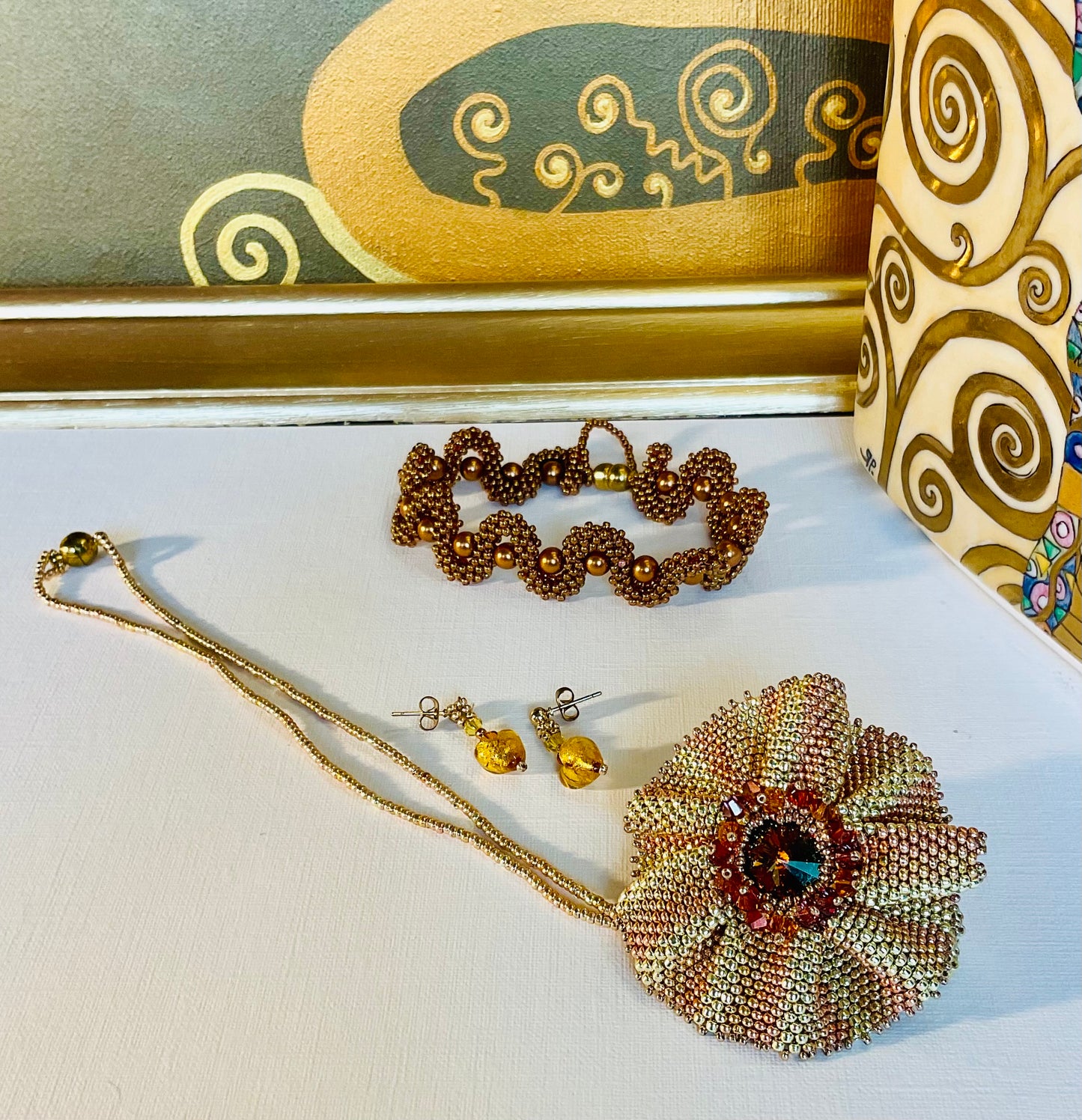 Collana con bracciale artigianali fatti a mano con perline in vetro Miyuki