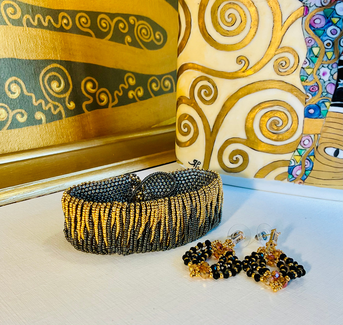 Bracciale con orecchini fatti a mano con perline in vetro Miyuki