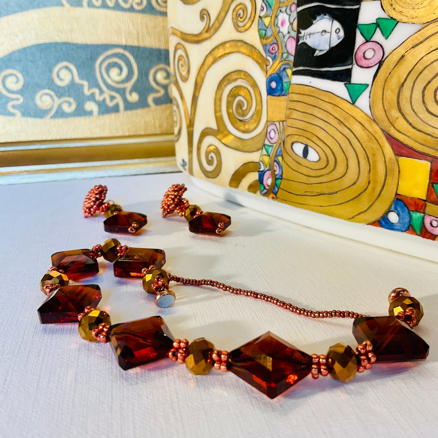 Bracciale con orecchini fatti a mano con perline in vetro Miyuki