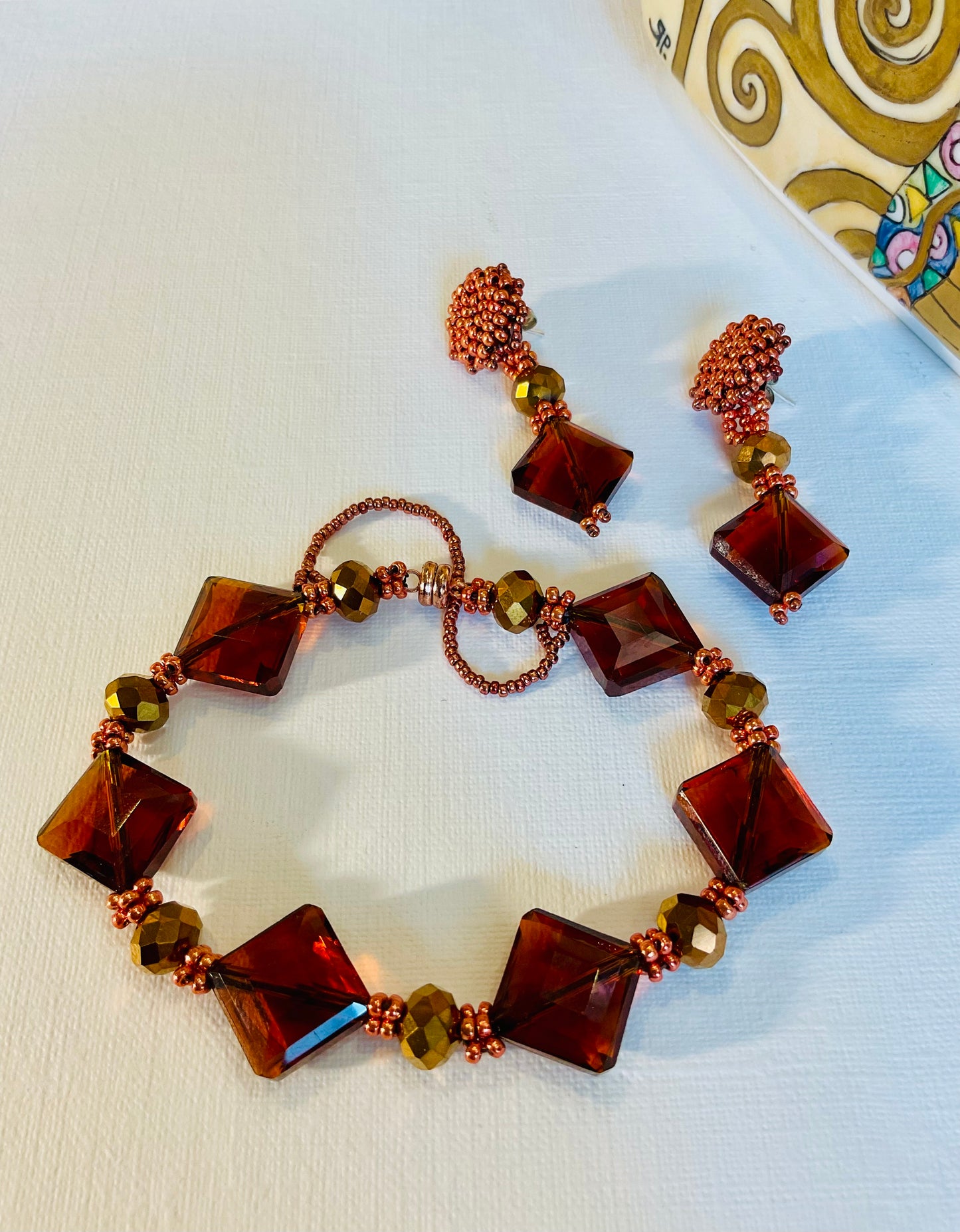 Bracciale con orecchini fatti a mano con perline in vetro Miyuki