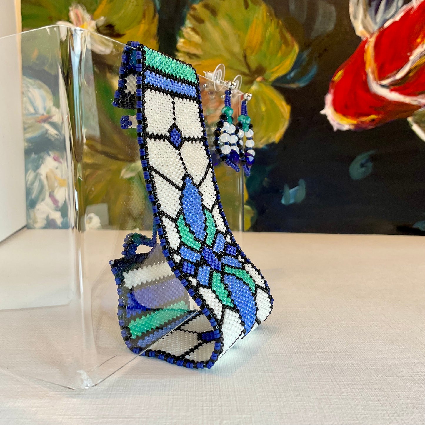 Bracciale con orecchini fatto a mano con perline in vetro Miyuki