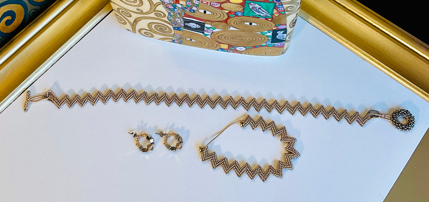 Collana con bracciale ed orecchini artigianali fatti a mano perline Miyuki