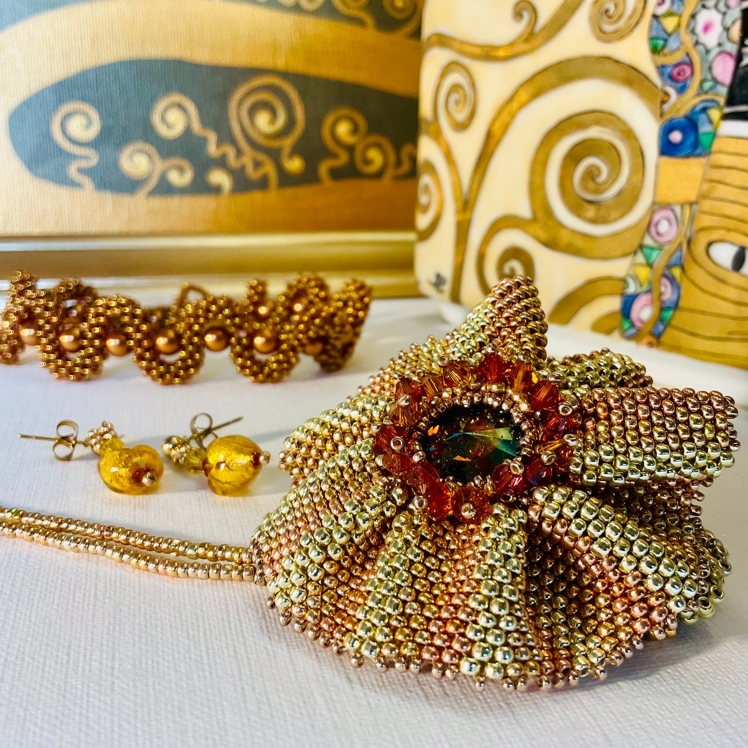 Collana con bracciale artigianale fatto a mano con perline in vetro Miyuki 