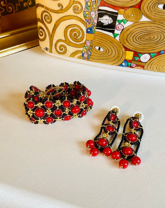 Bracciale con orecchini fatti a mano con perline in vetro Miyuki