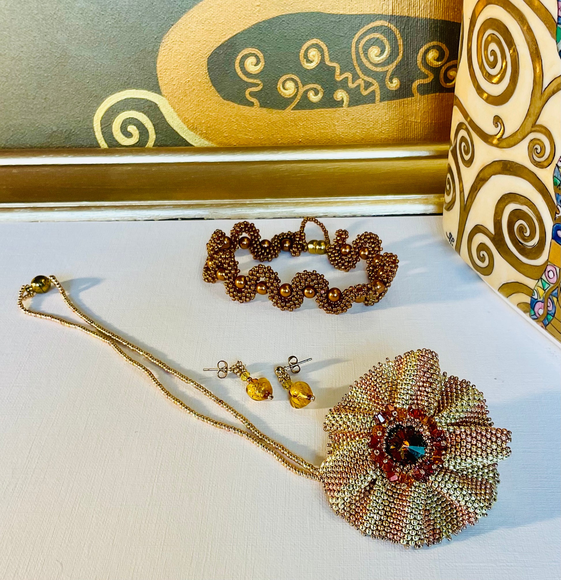 Collana con bracciale artigianali fatti a mano con perline in vetro Miyuki 