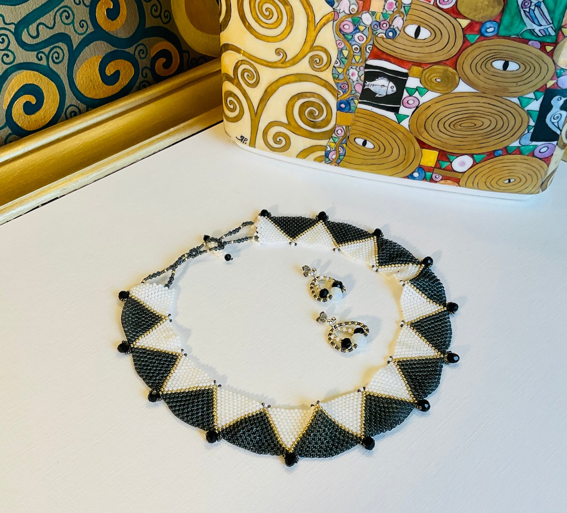 Collana ed orecchini artigianali fatti a mano  perline Miyuki 