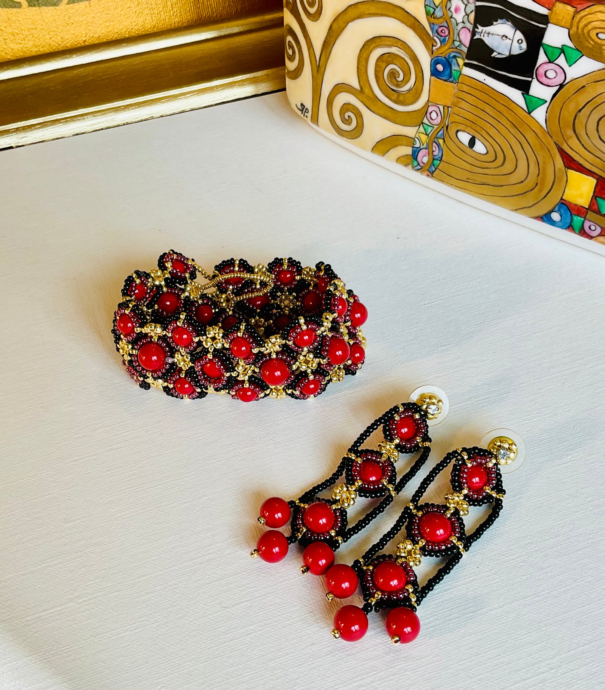 Bracciale con orecchini fatti a mano con perline in vetro Miyuki