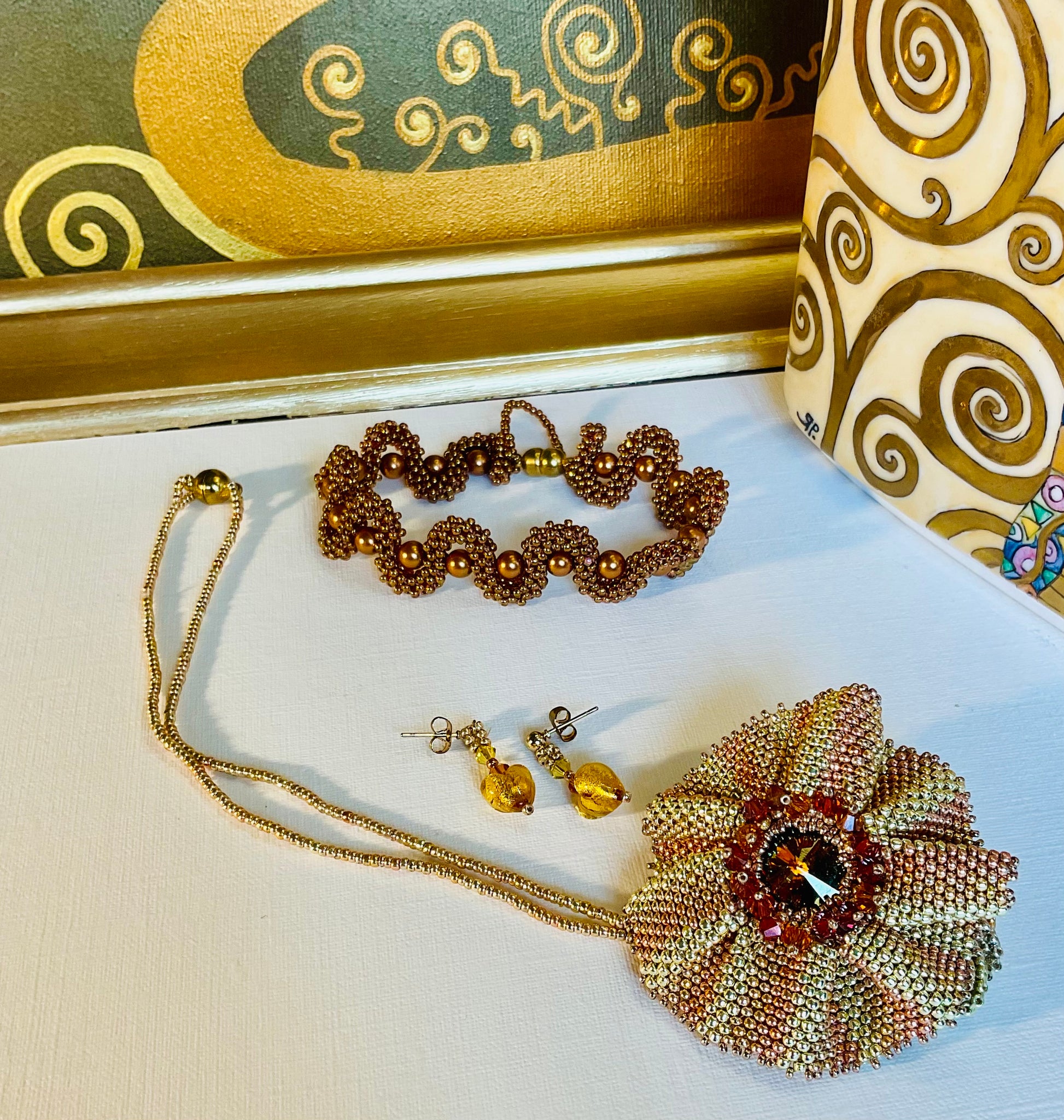 Collana con bracciale artigianali fatti a mano con perline in vetro Miyuki 