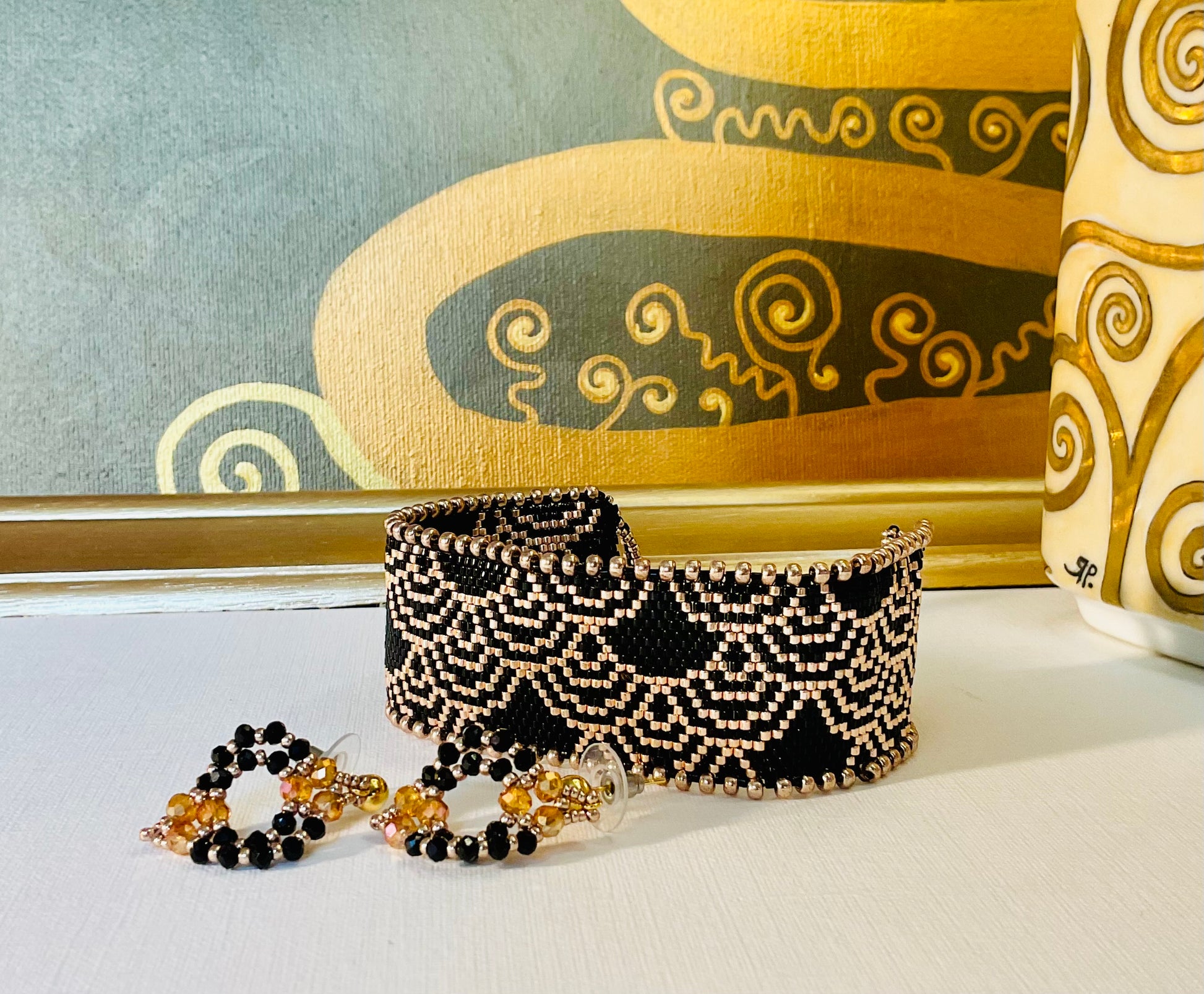 Bracciale con orecchini fatti a mano con perline in vetro Miyuki