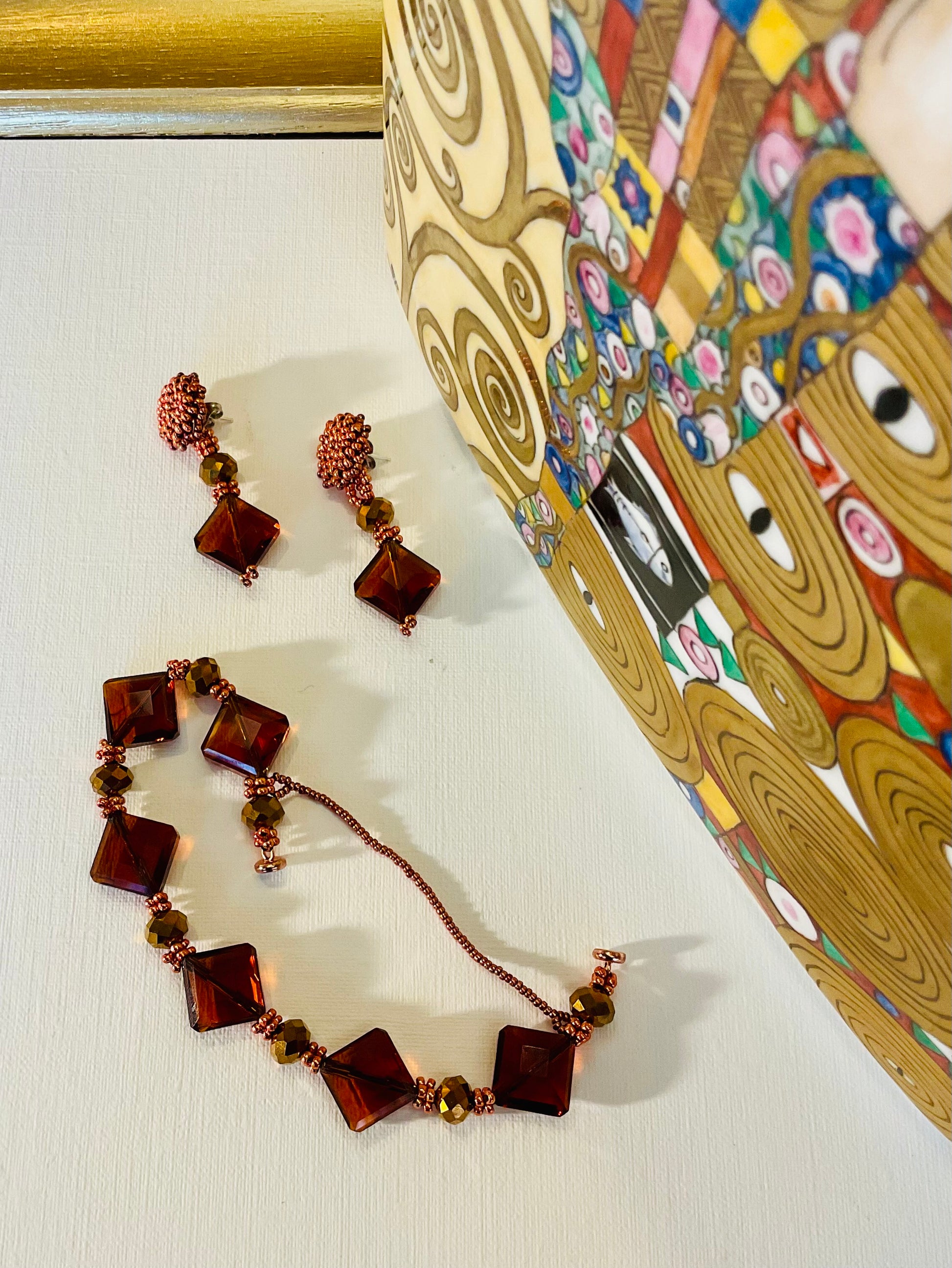 Bracciale con orecchini fatti a mano con perline in vetro Miyuki