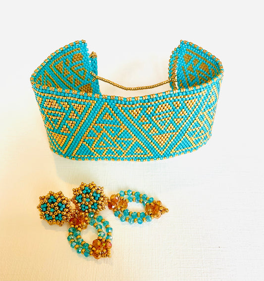 Bracciale con orecchini fatti a mano con perline in vetro Miyuki