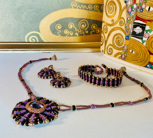 Collana con bracciale ed orecchini artigianali fatti a mano con perline in vetro Miyuki 