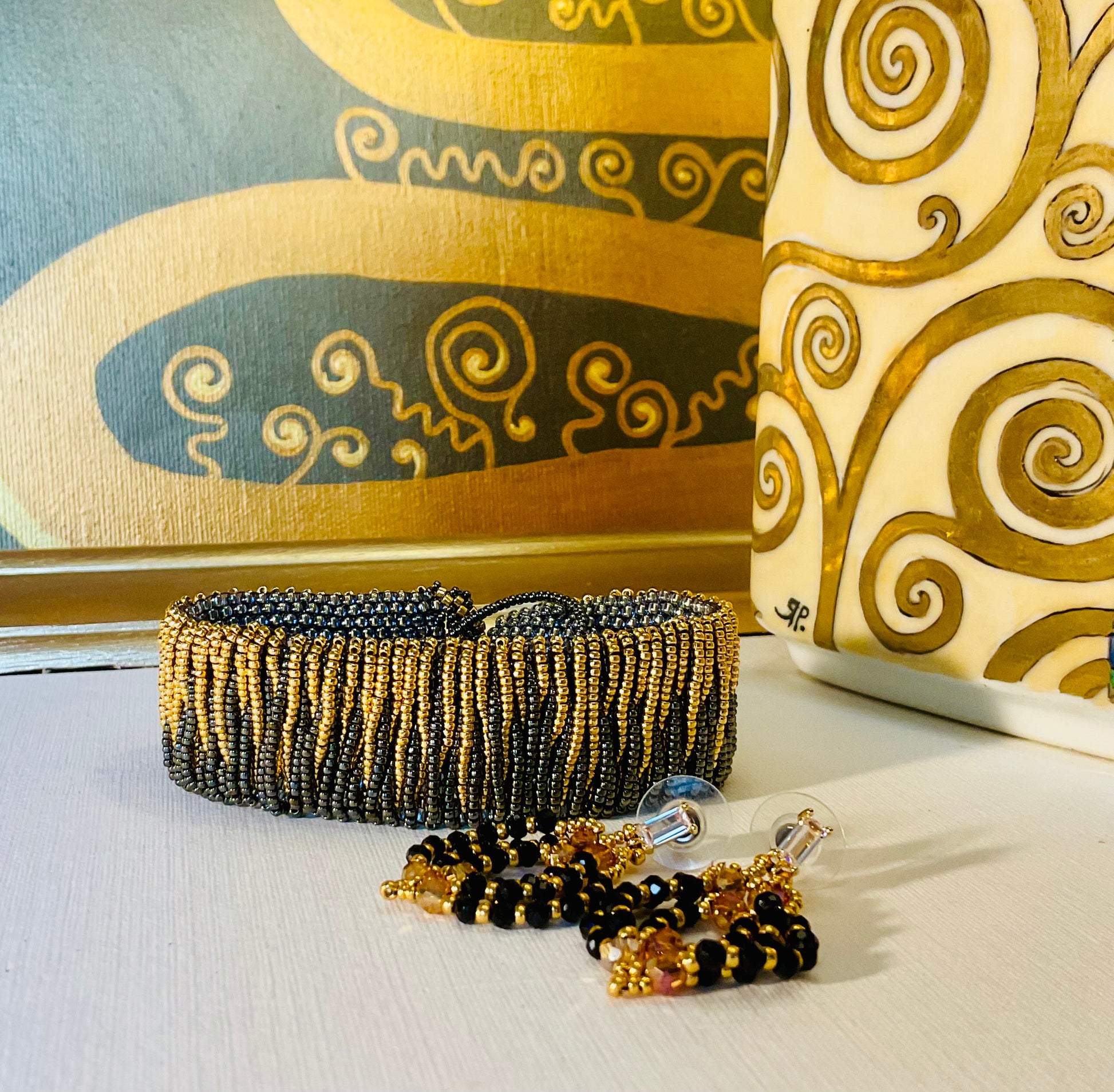 Bracciale con orecchini fatti a mano con perline in vetro Miyuki