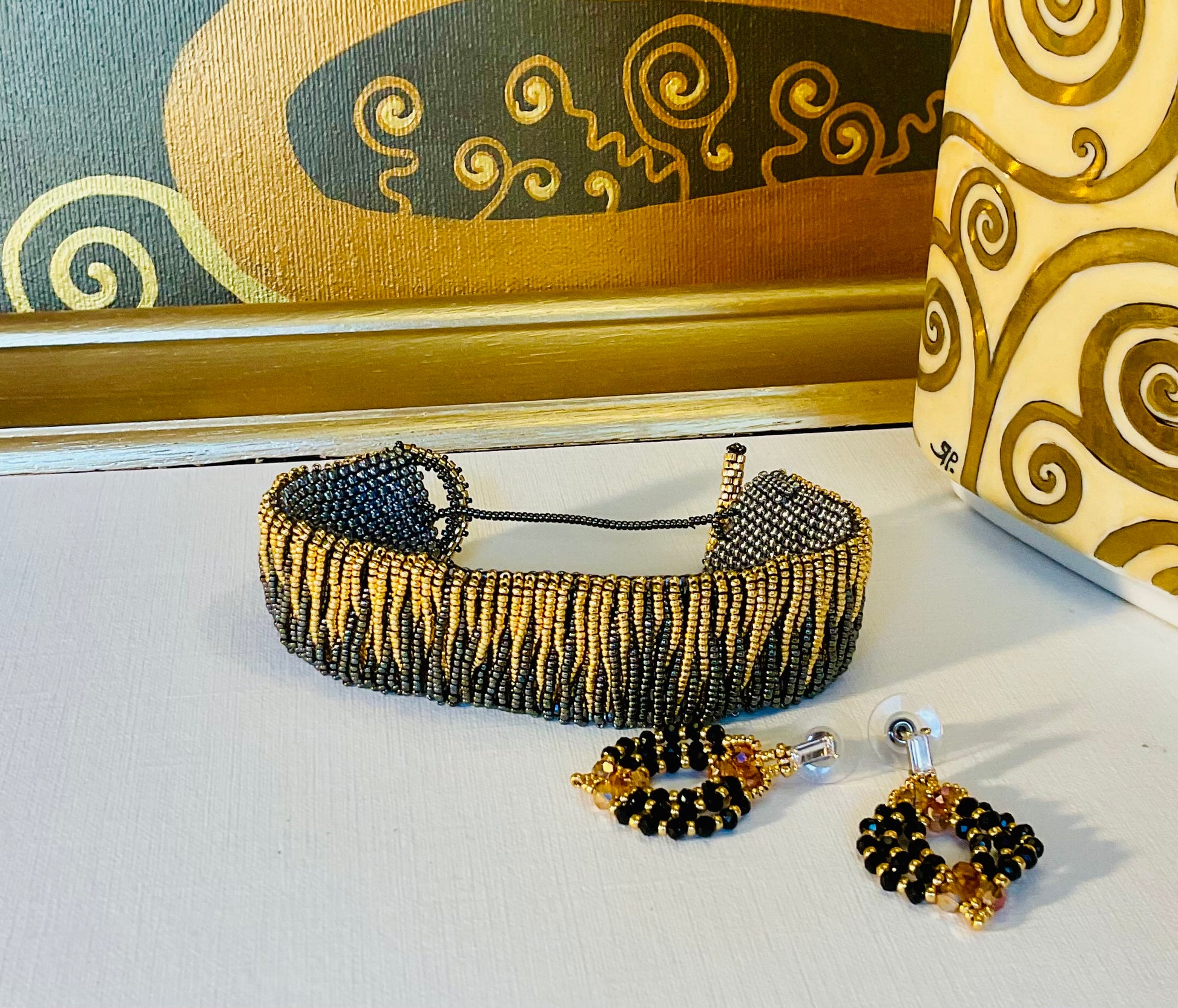 Bracciale con orecchini fatti a mano con perline in vetro Miyuki