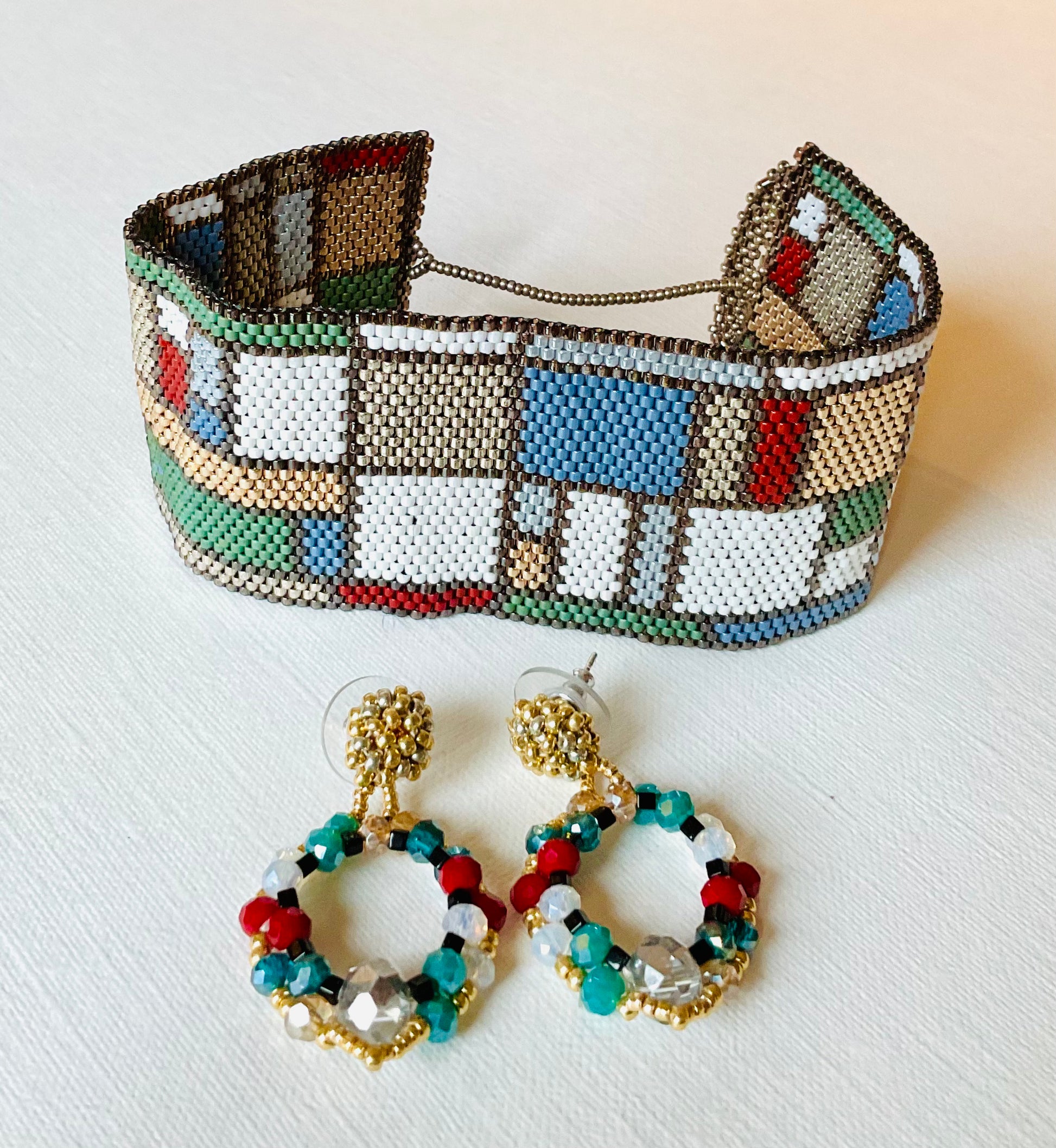Bracciale con orecchini fatti a mano cn perline Miyuki