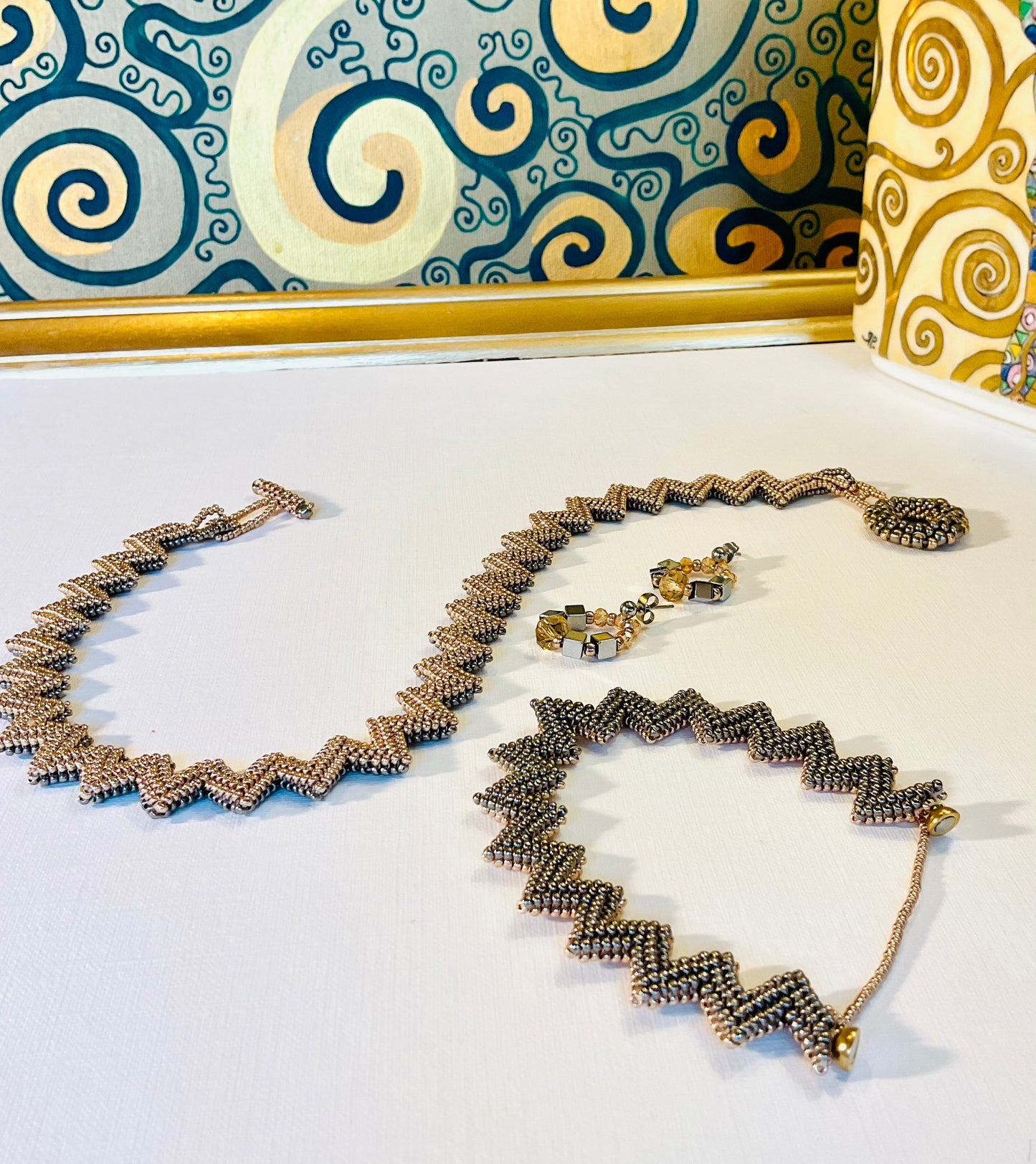 Collana con bracciale ed orecchini artigianali fatti a mano  perline Miyuki