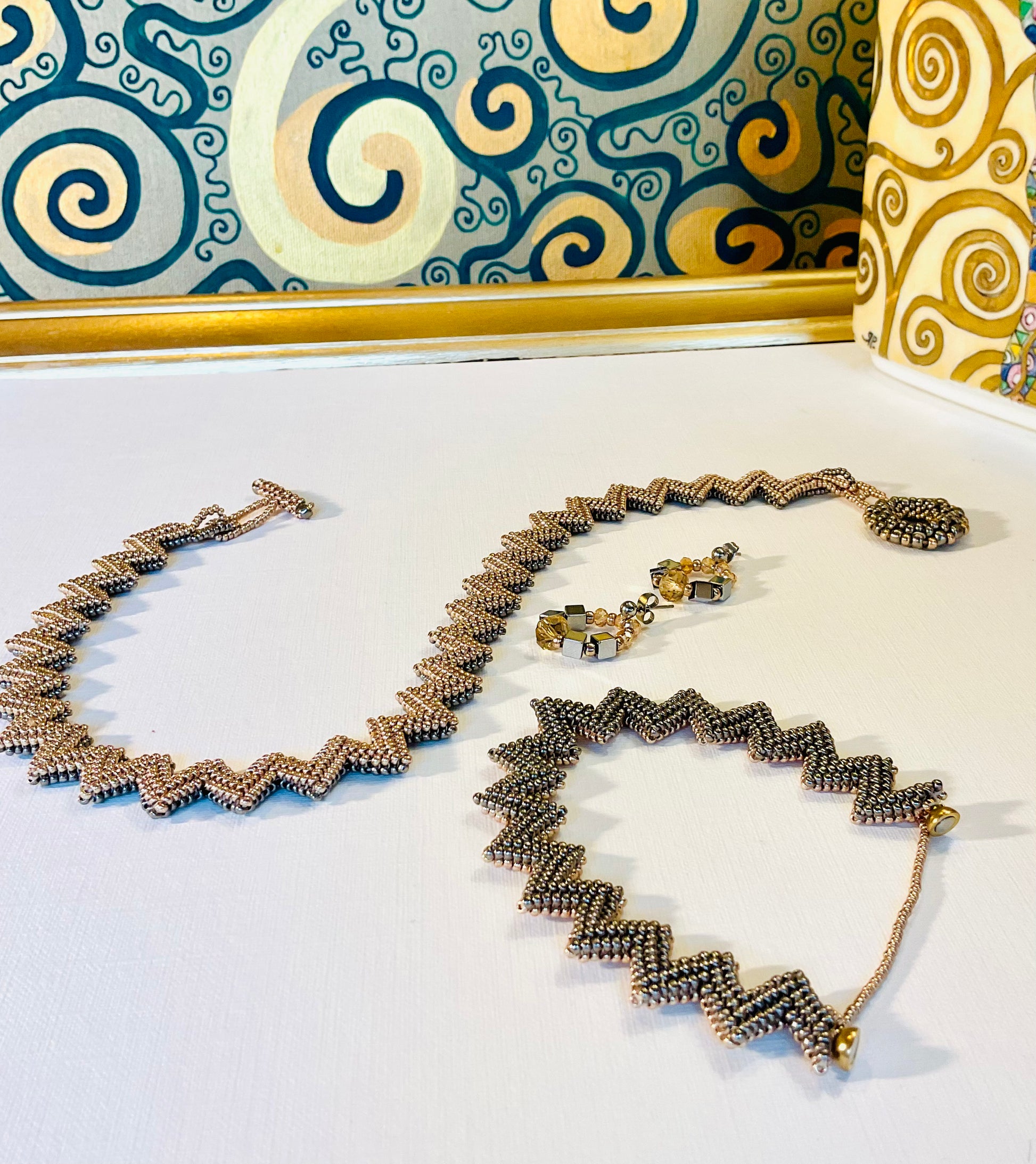 Collana con bracciale ed orecchini artigianali fatti a mano  perline Miyuki