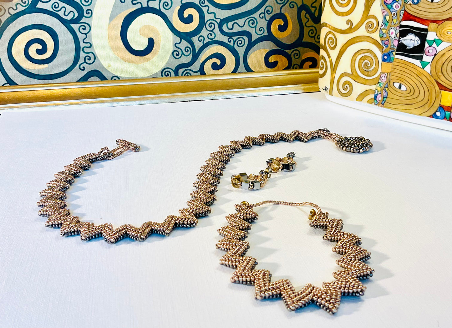 Collana con bracciale ed orecchini artigianali fatti a mano  perline Miyuki 