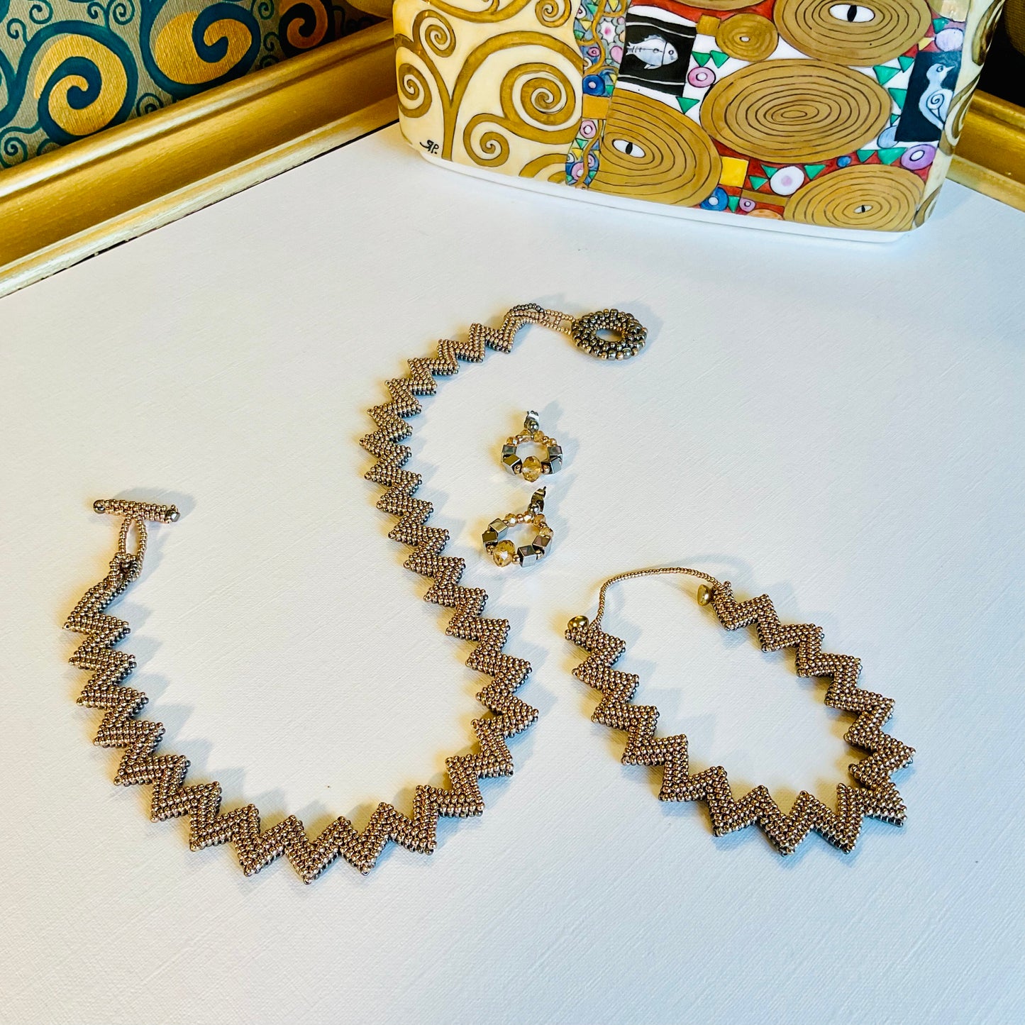 Collana con bracciale ed orecchini artigianali fatti a mano  perline Miyuki