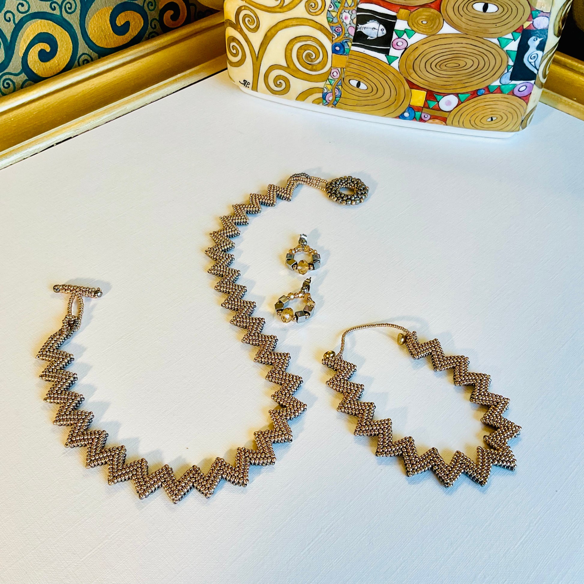 Collana con bracciale ed orecchini artigianali fatti a mano  perline Miyuki