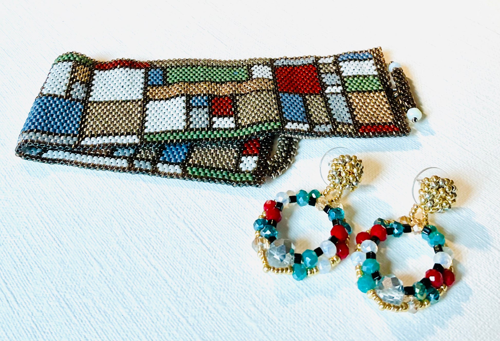 Bracciale con orecchini fatti a mano cn perline Miyuki