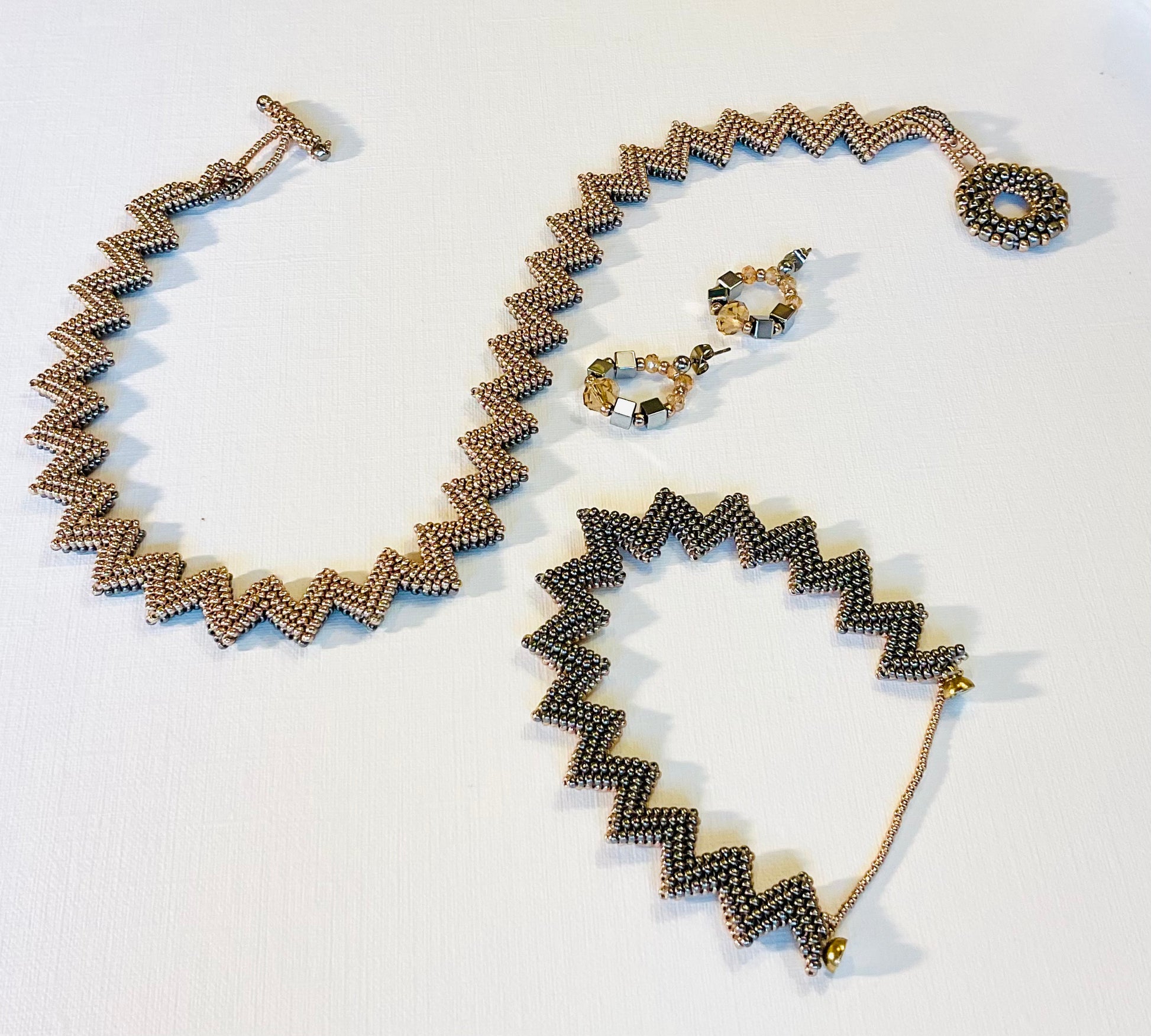 Collana con bracciale ed orecchini artigianali fatti a mano  perline Miyuki